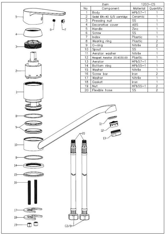 Aquanello Casa Robinet de cuisine à levier unique, chromé CR-1203-CS