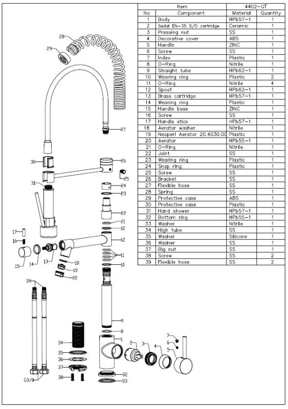 Aquanello Gastro Robinet de cuisine avec fonction de pulvérisation professionnelle, chrome CR-4402-GT