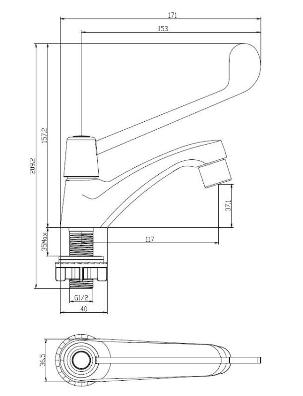 Aquanello Medic Robinet d'eau froide à long levier, chromé CR-1101-MD
