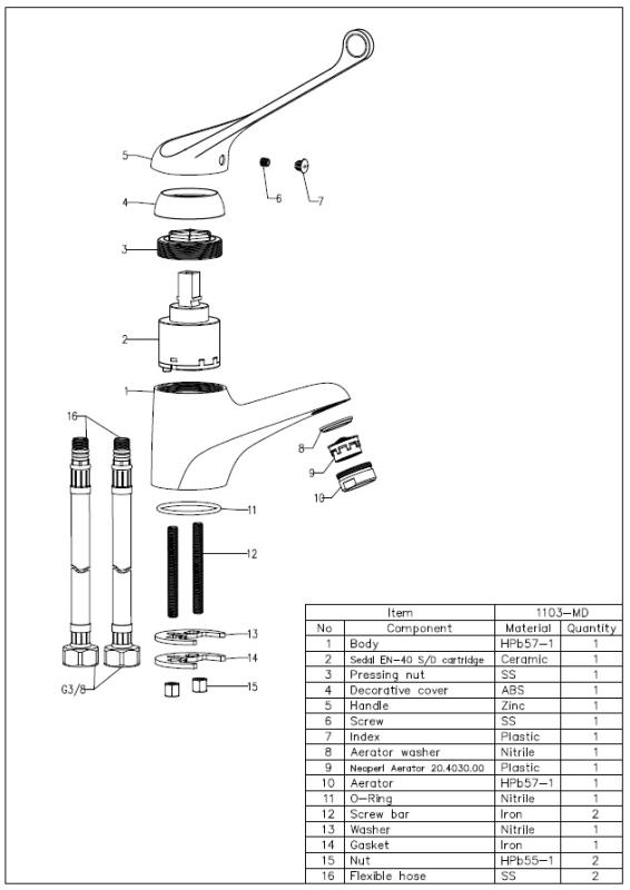 Aquanello Medic Mitigeur de lavabo à levier extra-long, chromé CR-1103-MD