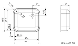 Reginox R184035OSK évier en acier inoxydable 45x40cm à montage en surface avec bouchon-chaînette en caoutchouc R00359