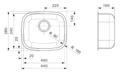 Reginox L183440OKG évier en acier inoxydable 44x38cm sous plan, à fleur de plan ou en surface avec bouchon panier R03060