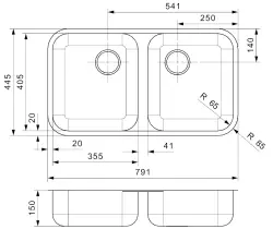 Reginox L18 35D40 KGOKG double évier en acier inoxydable sous plan, à fleur de plan ou en surface B2924LLU08GDS R03367