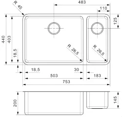 Reginox Ohio 50x40 + 18x40 double évier en acier inoxydable B09H8LLU08GDS.9 R15711