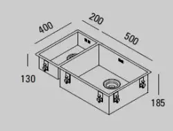 Voici la traduction en français du texte fourni :

ABK Bingara grand évier une et demie 1,5 en acier inoxydable 20x40+50x40 cm encastré, sous-plan et pose à plat BIN2050FVI